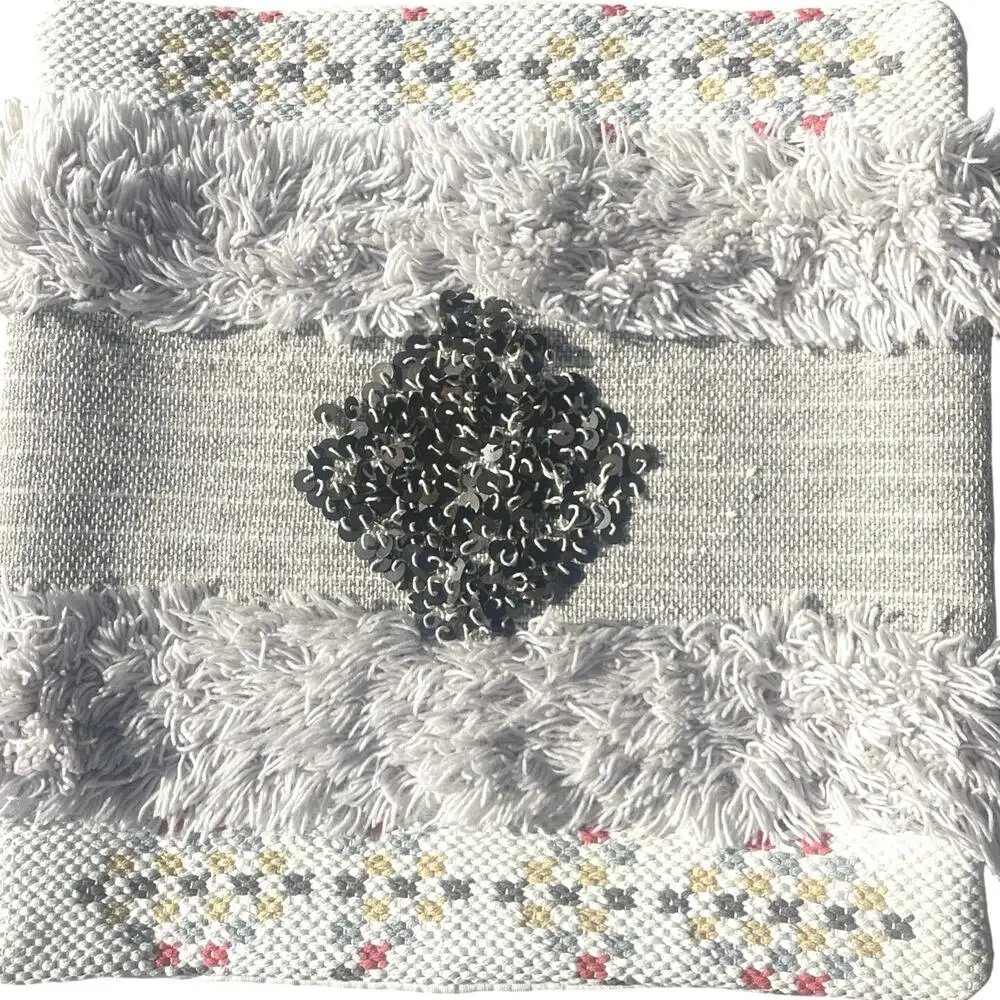 West‎ Elm Diamond Beaded Wool 20” Pillow Cover Sequin Shag NWT